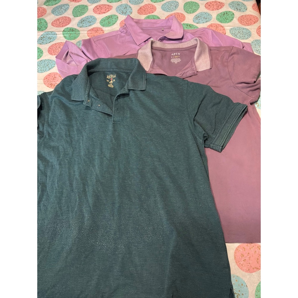 Men Polo Shirt Bundle Lot of 3 Red Head Apt 9 Green Purple Size L Short Sleeve